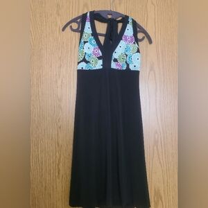 Black Halter Dress with Floral Pattern